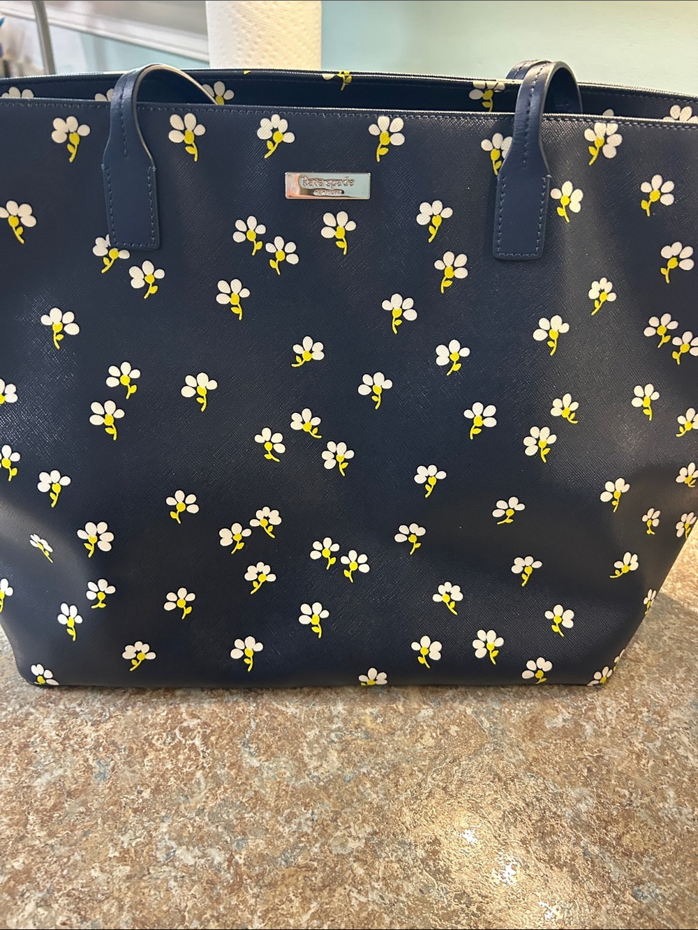 Kate Spade ♠️ Navy Floral Tote with Yellow & White Blooms